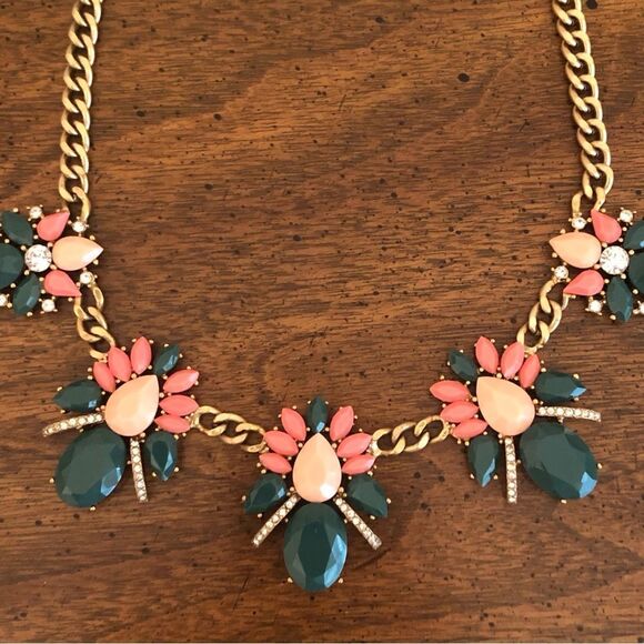 J.Crew | Pink and Green Statement Necklace | 17” Adjustable - Picture 1 of 4